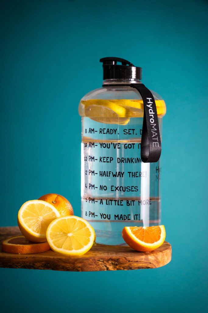 water bottle with water and lemon inside